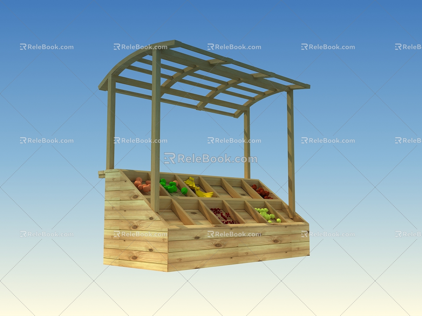 Solid wood supermarket fruit shelf 3d model