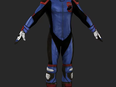 Game And Movie Character Wearing Blue Black Bodysuit With Red Accents And White Gloves 3d model