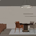 Modern Study Room Interior With Brown Sofa Chairs Round Table Wall Art And Pendant Light