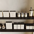 Elegant Home Fragrance Display With Scented Bottles And White Boxes On Shelves