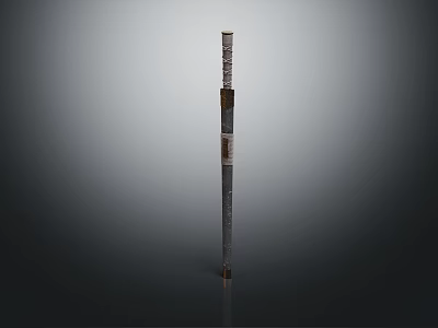 Ancient Long Staff Weapon With Metal Accents And Wooden Shaft Design 3d model