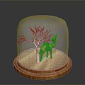 Camel Figurine Inside Glass Dome With Leafless Tree And Sandy Ground On Wooden Base