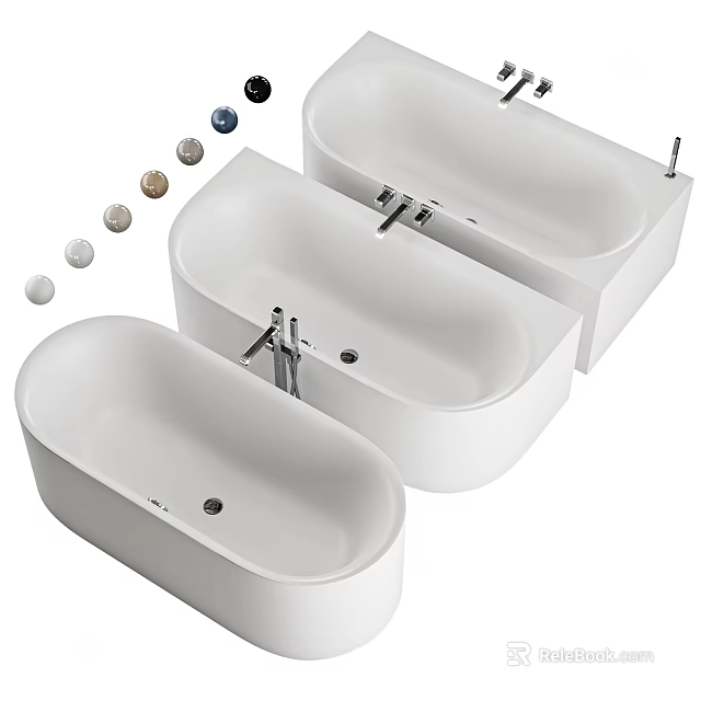 Modern White Freestanding Bathtubs With Various Designs Faucets And Decorative Balls 3d model 