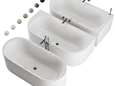 Modern White Freestanding Bathtubs With Various Designs Faucets And Decorative Balls 3d model