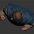 3D Character Model With Medieval Brown Robe Blue Cloak Brown Hair Beard And White Cuffs