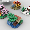 Colorful Building Blocks With Flowers Plants Mini Houses And Display Cases