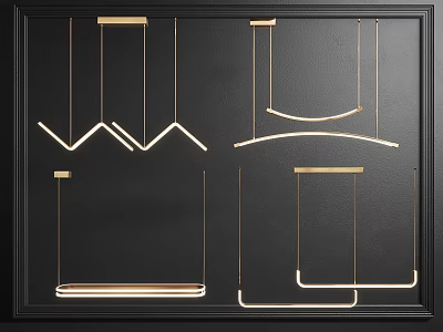 Modern Geometric Pendant Light Designs with Various Shapes and Metal Frames on Black Background 3d model