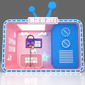 Public Office Space Live Streaming Room With Pink Blue Design And Tripod Equipment