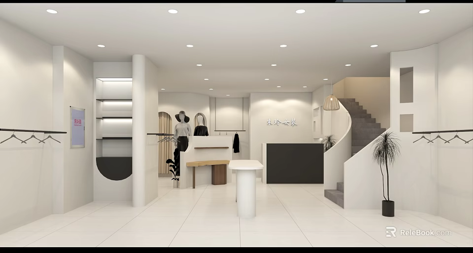 Modern Beauty Hair Salon Interior With Styling Chairs Mirrors And Reception Desk 3d model 