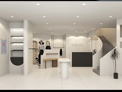 Modern Beauty Hair Salon Interior With Styling Chairs Mirrors And Reception Desk 3d model