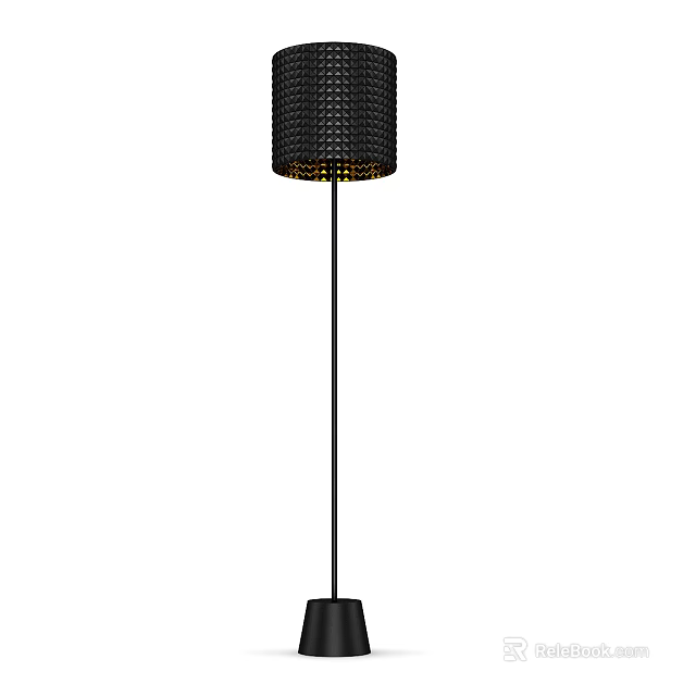 Modern Floor Lamp With Woven Shade Black Metal Stand And Square Base 3d model 