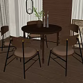 Round Wooden Dining Table And Brown Leather Chairs With Black Metal Legs In Modern Interior
