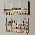 Decorative Modern Multi Tiered Shelving Unit With Wine Bottles And Green Plants