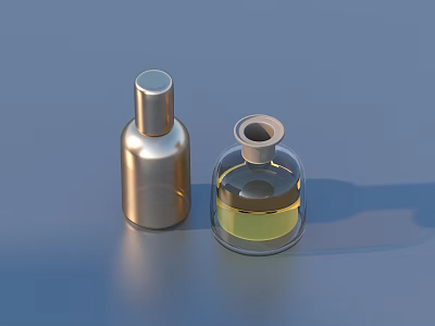 Perfume Cosmetics Bottles with Silver Metal and Transparent Glass Yellow Liquid Design 3d model