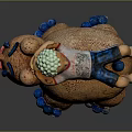 Decorative Home Decor Sculpture With Child With Green Hair Lying On Orange Animal Body And Blue Feet