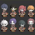 Colorful Cartoon Character Figurines With Various Hair Colors On Red And Yellow Bases