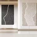 Contemporary Textured Artworks With Curved Lighting On White Wall And Shelf 3d model