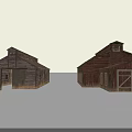 Two European Style Architecture Buildings With Wooden Structure Sloped Roof And Windows