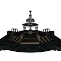 Decorative Fountain Structure With Circular Base Steps Ornate Railings And Intricate Design