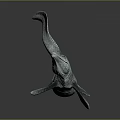 Ichthyosaur 3D Model With Metallic Texture Long Snout Flippers And Tail Fin On Dark Background