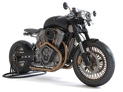 Vintage Black Motorcycle With Copper Accents Spoked Wheels And Single Seat Design 3d model