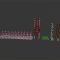 Red Construction Scene Components With Guardrails Ladders Columns And Platforms 3d model