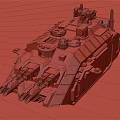Blue Military Armored Vehicle With Multiple Cannons And Top Mounted Equipment