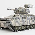 Military Camouflage Tank 3D Model Front View With Tracks And Cannon