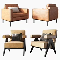 Modern Accent Chair With Tan Beige Leather Fabric Black Metal Legs Armrests And Comfortable Pillows
