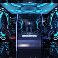 Modern Internet Cafe Interior Design Featuring Tech Inspired Gaming Screens Comfortable Seats And Neon Lighting