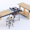Wooden Workbench Table Set With Stool Shelf And Metal Frame Design 3d model