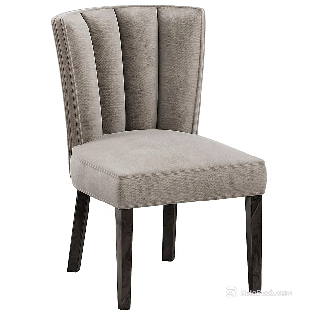 Light Gray Upholstered Dining Chair With Tufted Backrest And Dark Wooden Legs 3d model 