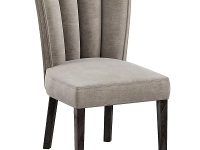 Light Gray Upholstered Dining Chair With Tufted Backrest And Dark Wooden Legs 3d model