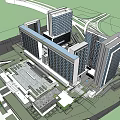 Modern High Rise Hotel Building With Glass Facade And Surrounding Plaza