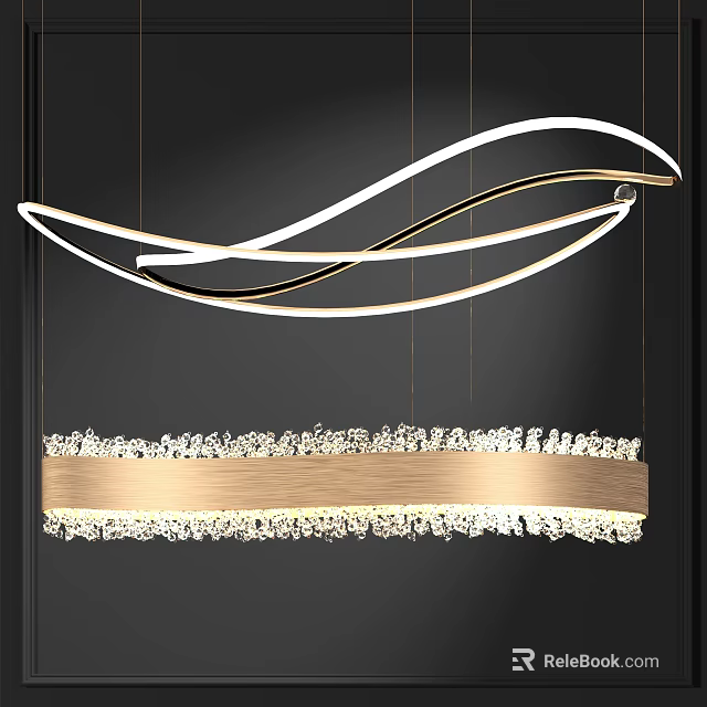 Elegant Modern Chandelier With Curved Metal Structure And Sparkling Crystal Accent Design 3d model 