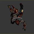 Red Armored Warrior Figure With Golden Decorations And Transparent Dome In Crouching Stance