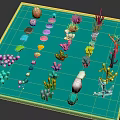 Colorful Marine Creature Models Display On Teal Tray With Various Shapes And Colors