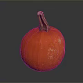Bright Orange Pumpkin With Green Stem On Dark Background And Reflection