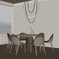 Modern Dining Table and Chair Round Dining Table and Chair Chandelier 3d model