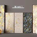 Luxurious Minotli Background Wall Panels With Golden Blue Beige Textures And Decorative Spheres