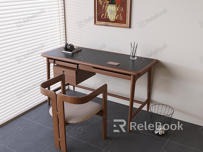 Middle style desk and chair model