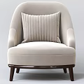 Velvet Upholstered Modern Beige Single Armchair With Striped Cushion And Wooden Legs