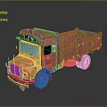 Vintage Red Dump Truck Featuring Yellow Cargo Bed And Decorative Patterns
