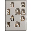 Modern Wall Storage Shelf With Illuminated Compartments And Various White Vases