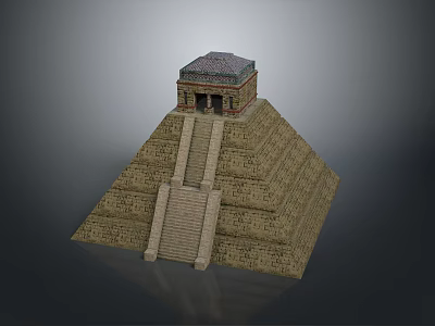 Detailed Cartoon Ancient Pyramid Scene Featuring Stone Steps And Temple Top 3d model