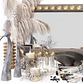 Stylish Decorative Ornament Set With Lighted Mirror Feather Decor Candles Beaded Accents And Aromatic Diffuser