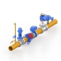 Industrial Equipment System Featuring Yellow Pipeline Blue Valves And Control Instruments