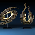 White Decorative Ornament Set with Spiral and Flame Shapes Black Base on Blue Background