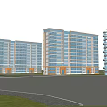 Modern High Rise Residential Buildings With Glass Curtain Walls And Spacious Surroundings Under Blue Sky