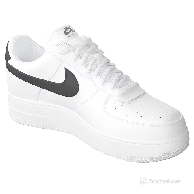 Nike Air Force 1 White Low Top Sneakers With Black Swoosh And Thick Sole 3d model 